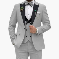 Herren Anzug dreiteilig mit Slim Fit und Kontrastrevers – Hellgrau