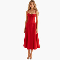 Sommerkleid für Damen - Luftiges Maxi Strandkleid mit Corsage – Rot