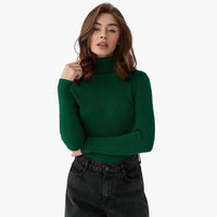 Damen Turtleneck Pullover mit gerippten Bündchen und Saum – Tintengrün