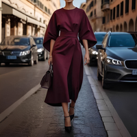 Lauriane - Stilvolles Damenkleid mit Laternenärmeln – Purpurrot