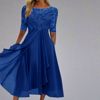 Elisa | Elegantes Midikleid mit Spitze – Dunkelblau