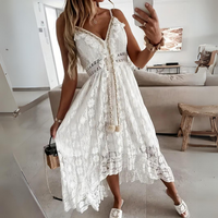 Damen Elegantes Spaghetti-Träger Ibiza Kleid | Midi – Weiß