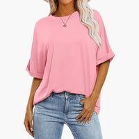 Damen Oversize T-Shirt mit Rundhals und kurzen Ärmeln – Rosa