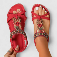 Viola | Damen Riemchen Sandalen Offen Flach Komfort Sommer Casual – Toledo Rot