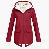 Wasserabweisender Trenchcoat mit Kapuze für Damen – Rot