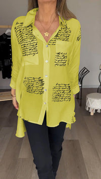 Yvette - Bedrucktes Langarm-Modenshirt – Gelb