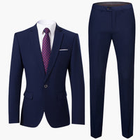 Herren Zweiteiler Anzug mit Blazer und flacher Front Hose – Dunkelblau