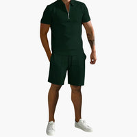 Herren Sommer-Zweiteiler mit Half-Zip-Shirt und Shorts – Grün