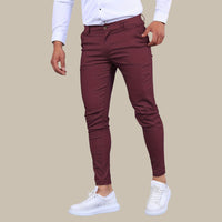 Chinohose für Herren - Slim Fit Stretch-Hose für den Sommerurlaub – Burgunderrot