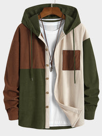 Elonzo – Colorblock Kapuzenpullover Aus Cord – Grün
