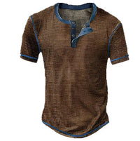 Lässiges Henley Oberteil Im Retro Farbblock Stil für Herren – Braun