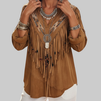 Esmie™ - Damen-Bluse im Boho-Stil Ethnischer Vintage-Stil – Braun