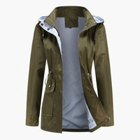 Langer Trenchcoat mit Kapuze für Damen – Grün
