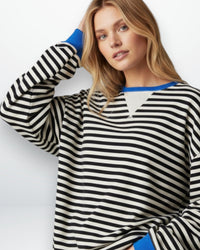 Gestreiftes Oversized Longsleeve für Damen mit überschnittenen Schultern – Schwarz