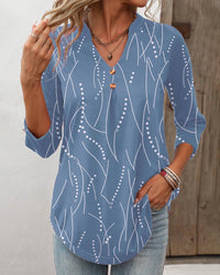 | Top mit Knopfdruck und V-Ausschnitt – Blau