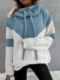 MARLENE - STRICKPULLOVER MIT VERSTELLBARER KAPUZE – Blau
