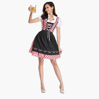 Spitzenbesetztes Dirndl kleid für Damen - Oktoberfest 2025 – Schwarz-rosa