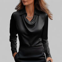 Theresa | Elegante Wasserfall Satinbluse – Schwarz