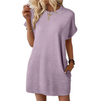 Clariss | Damen T-Shirt Kleid Kurzarm Rundhals Mini Sommer – Helllila