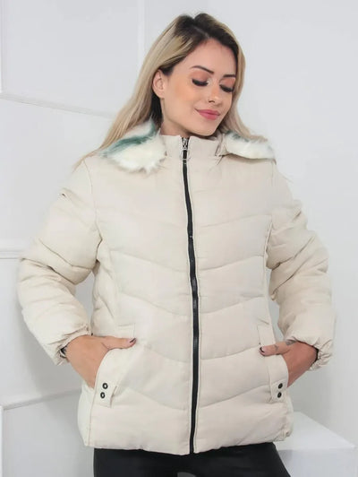 Leynira | Grüne Steppjacke mit Fellkapuze