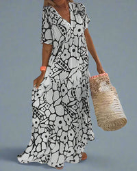 Hannelore | Sommerkleid mit Eleganter Passform und Grafischem Muster – Schwarz