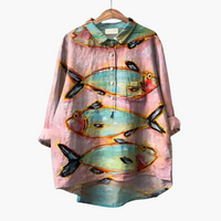 Ruth | Bequemes Vintage-Shirt mit Fisch-Print – Hellrosa