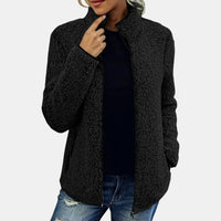 Claudia | Damen Lässige Reißverschluss Fleecejacke – Schwarz