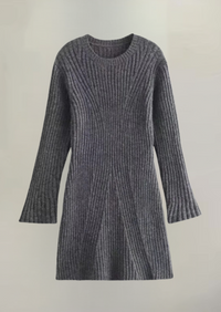 Faustine - Elegantes Mini-Kleid aus geripptem Strick – Grau