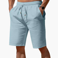 Herren Leinen Sommer Shorts mit Kordelzug und Taschen – Blau