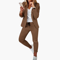 Lounge-Set für Frauen - Blazer mit Jogginghose und Kordelzug – Braun