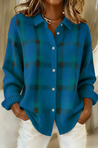 Anna – Weiche Strickjacke mit Karomuster – Blau