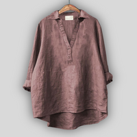 Anna - Linen Blouse – Grau Rosa