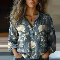 Amelia | Boho-Muster Quasten-Bindung Bluse – Blau