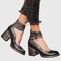 Helene | Damen Stiefel Blockabsatz Schnallenriemen Elegant Herbst Urban – Schwarze Schlange
