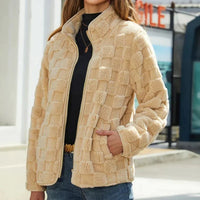 Valentine - Karierte Winterjacke für Damen – Khaki