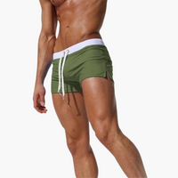 Kurze Badehose für Herren – Enganliegend mit Kordelzug – Militärgrün