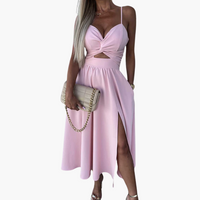 Elegantes Midikleid für Damen – Sommerkleid mit Trägern – Rosa