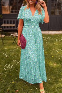 Sommerkleid für Damen - Elegantes Maxikleid mit Blumenmuster – Hellgrün
