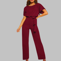 Amber | Damen Overall Fledermausärmel Bindegürtel Weites Bein – Bordeaux