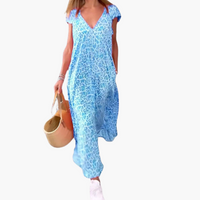 Leo Maxikleid für Damen – V-Ausschnitt und lockere Passform – Blau