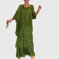 Maja | Damen Boho Maxikleid Geschichtet Lagenlook Romantic Sommer – Dunkelgrün