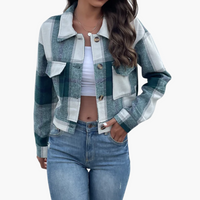Damen Karierte Jacke mit Knopfverschluss – Grün