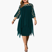 Leichtes Damen Abendkleid - mit ausgeschnittenen Ärmeln Midikleid – Grün