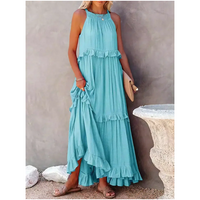 Damen Ausgestelltes ärmelloses Kleid | Maxi – Himmelblau