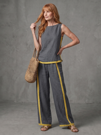 Inara | Ärmelloses Top mit weitem Bein Kontrast-Hosen-Set – Grau