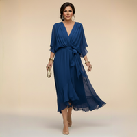 Lena | Chiffonkleid mit V-Ausschnitt für Damen – Blau