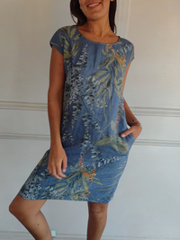 CINDY - GERADES KLEID MIT PRINT – Dunkelblau