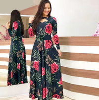 Heidi-Mode | Langarm-Maxi-Kleid mit Floralem Druck – Schwarz Rot 2