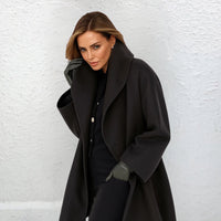 Anja™ | Eleganter langer Wollmantel – Schwarz