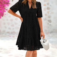 Nora™ | Elegantes Sommerkleid mit Spitzenrüschen – Schwarz
